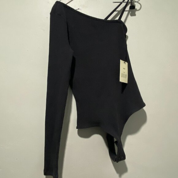 Agolde Mika One Sleeve Bodysuit In Fossil Gray Organic Cotton NWT Size L - Picture 2 of 6